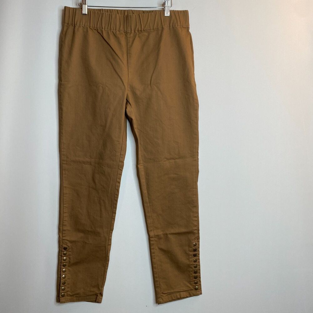 Soft Surroundings Tan Pull On Pants Metal Snap Ankle Detail Womens Medium